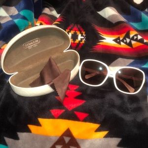 White coach sunglasses with case & towel